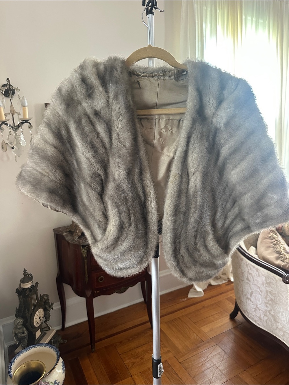 Vintage Neutral Gray mink  Fur Shawl Collar Jacket